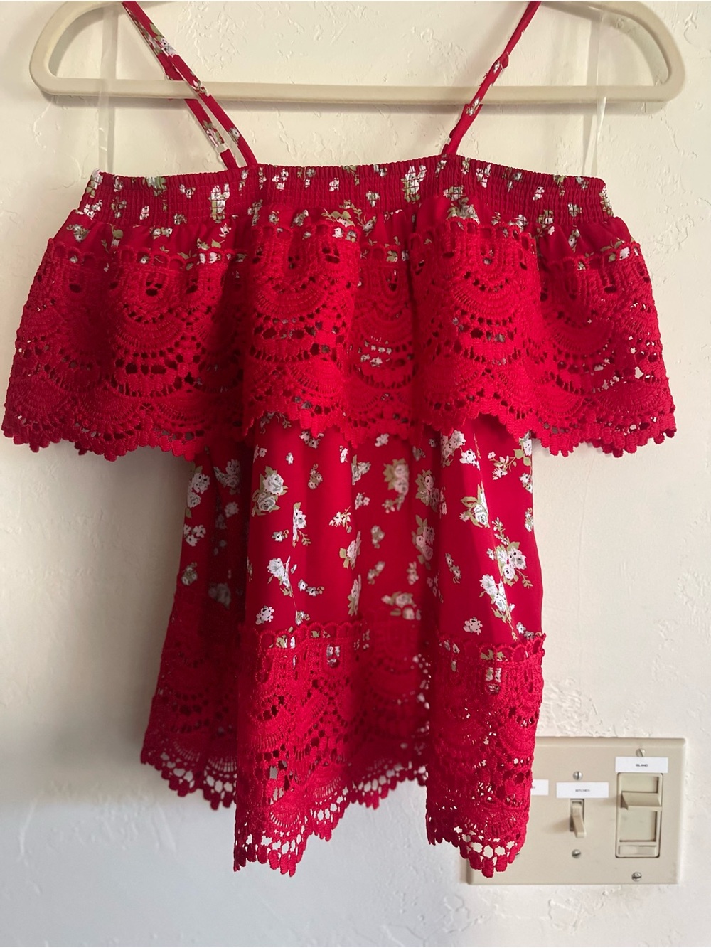 Off the Shoulder Red Floral Top
